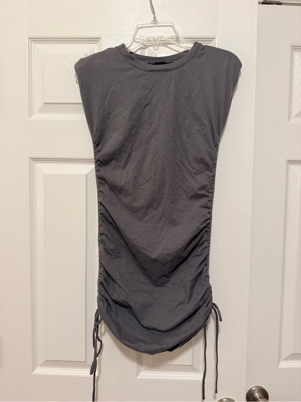 White Fox Boutique Gray Ruched Side Drawstring Mini Dress